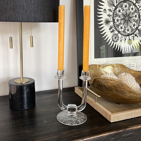 Vintage Other - Vintage etched floral double candlestick holder